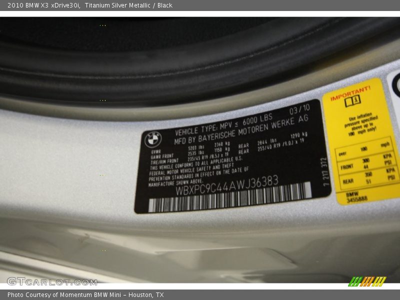 Titanium Silver Metallic / Black 2010 BMW X3 xDrive30i