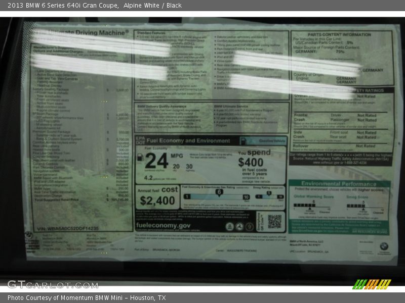  2013 6 Series 640i Gran Coupe Window Sticker