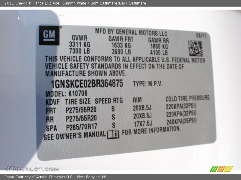 Summit White / Light Cashmere/Dark Cashmere 2011 Chevrolet Tahoe LTZ 4x4