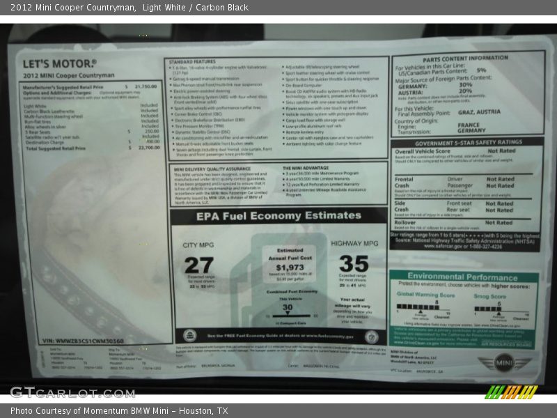 Light White / Carbon Black 2012 Mini Cooper Countryman