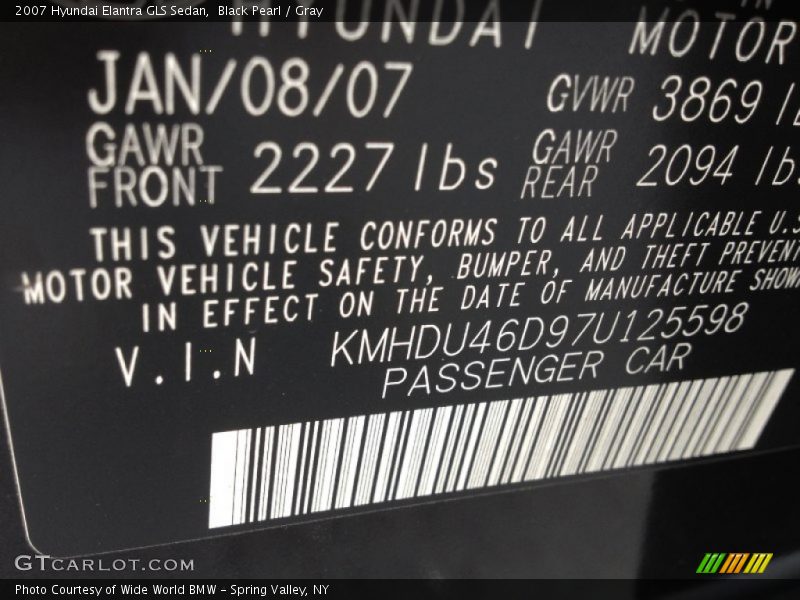 Black Pearl / Gray 2007 Hyundai Elantra GLS Sedan