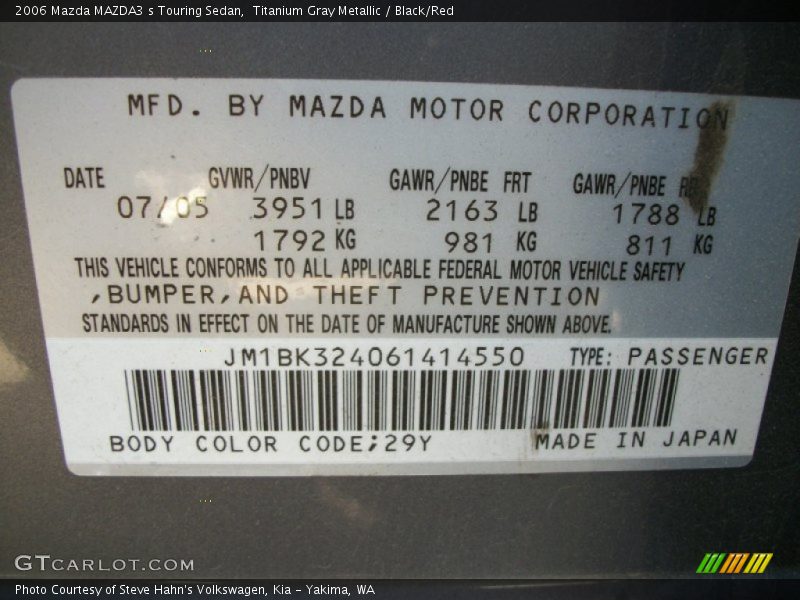 Titanium Gray Metallic / Black/Red 2006 Mazda MAZDA3 s Touring Sedan