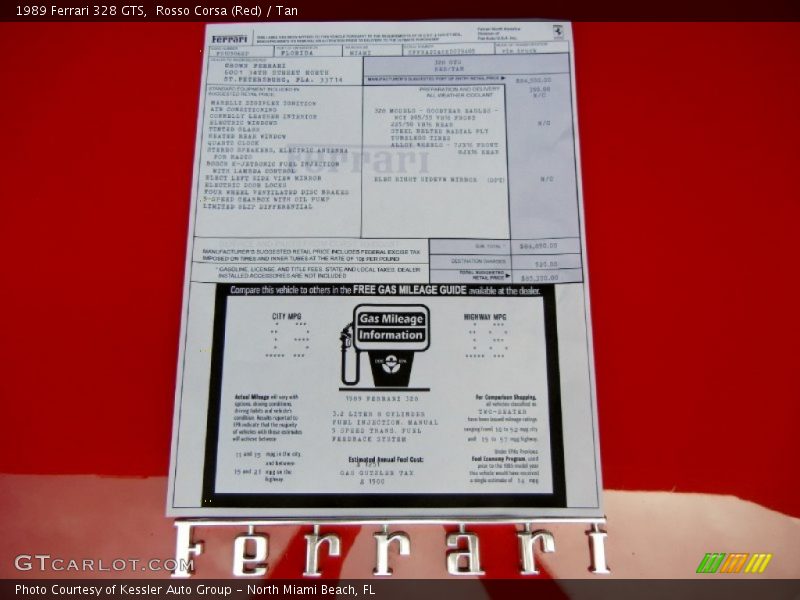  1989 328 GTS Window Sticker