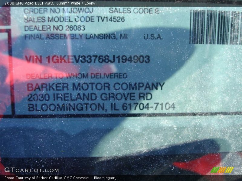 Summit White / Ebony 2008 GMC Acadia SLT AWD
