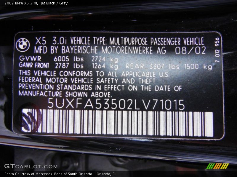 Jet Black / Grey 2002 BMW X5 3.0i
