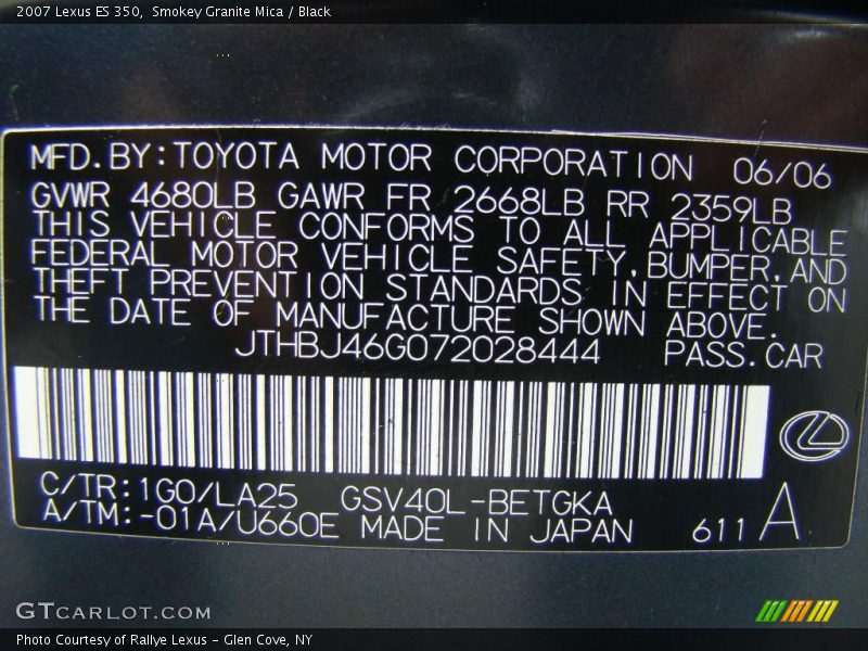 Smokey Granite Mica / Black 2007 Lexus ES 350