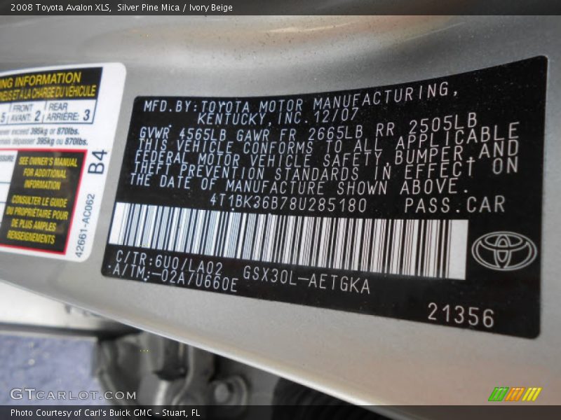 Silver Pine Mica / Ivory Beige 2008 Toyota Avalon XLS