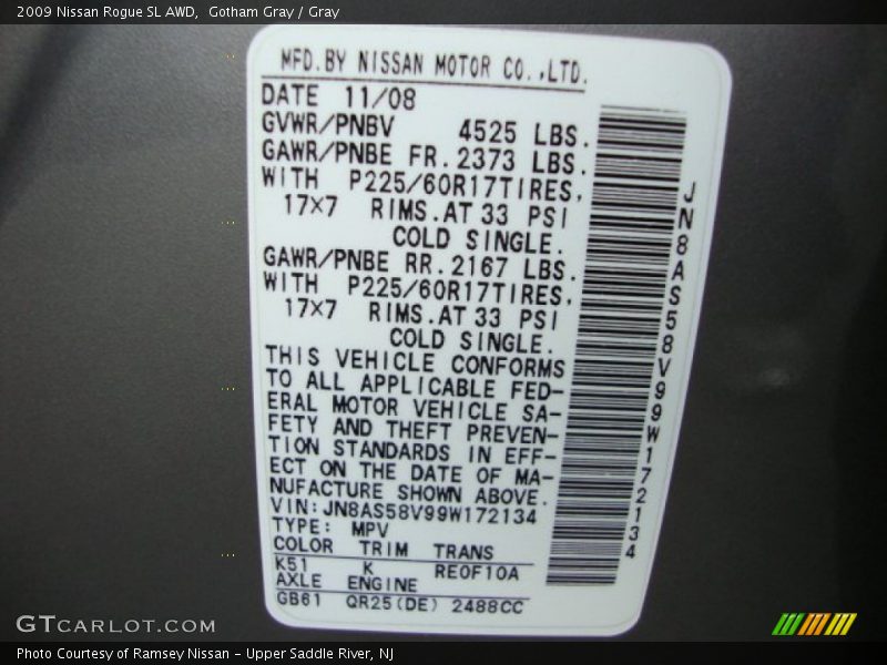 Gotham Gray / Gray 2009 Nissan Rogue SL AWD