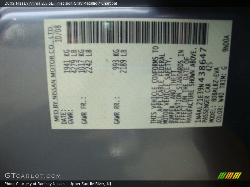 Precision Gray Metallic / Charcoal 2009 Nissan Altima 2.5 SL
