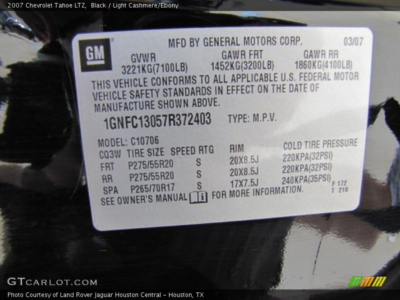 Black / Light Cashmere/Ebony 2007 Chevrolet Tahoe LTZ
