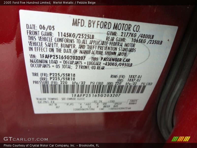 Merlot Metallic / Pebble Beige 2005 Ford Five Hundred Limited