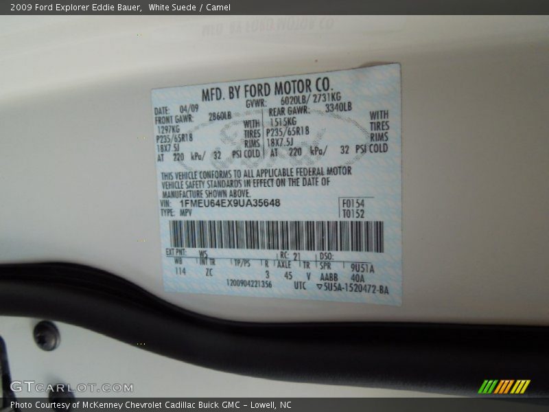 White Suede / Camel 2009 Ford Explorer Eddie Bauer