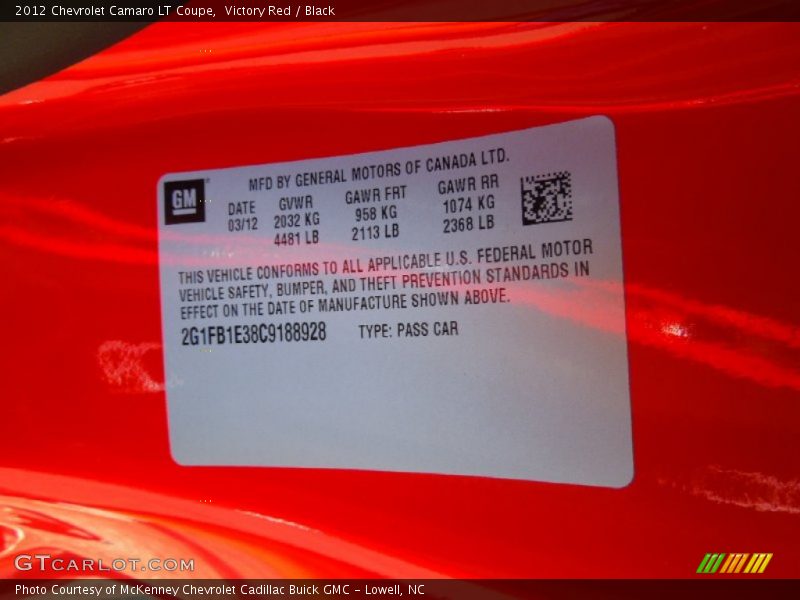Victory Red / Black 2012 Chevrolet Camaro LT Coupe
