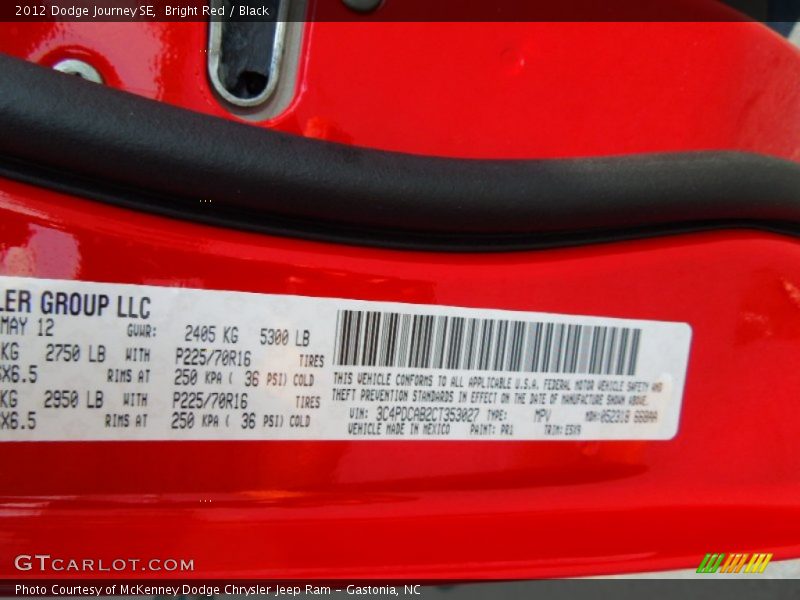 Bright Red / Black 2012 Dodge Journey SE