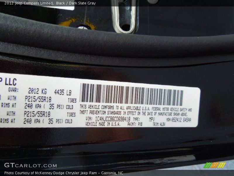 Black / Dark Slate Gray 2012 Jeep Compass Limited
