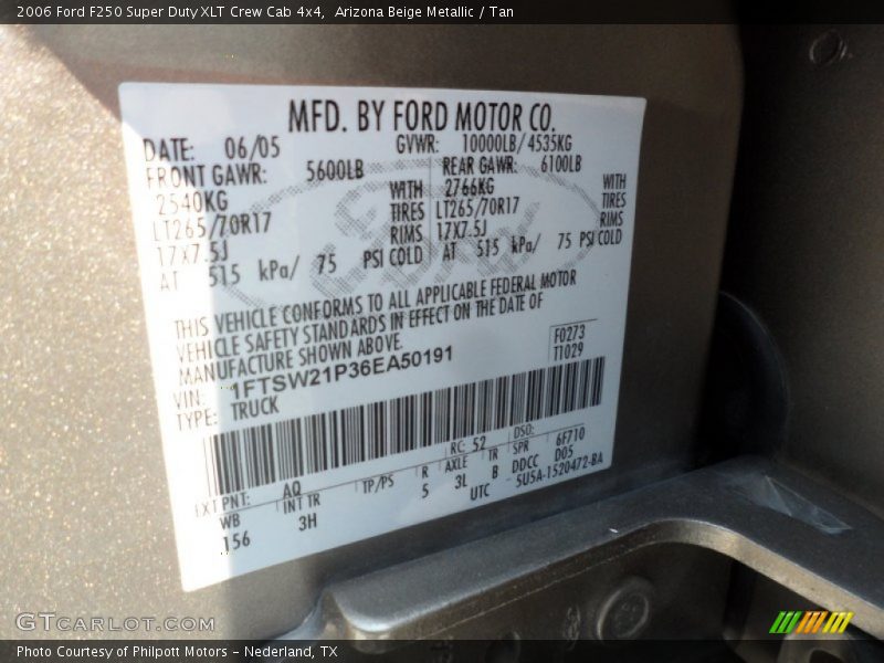 Arizona Beige Metallic / Tan 2006 Ford F250 Super Duty XLT Crew Cab 4x4