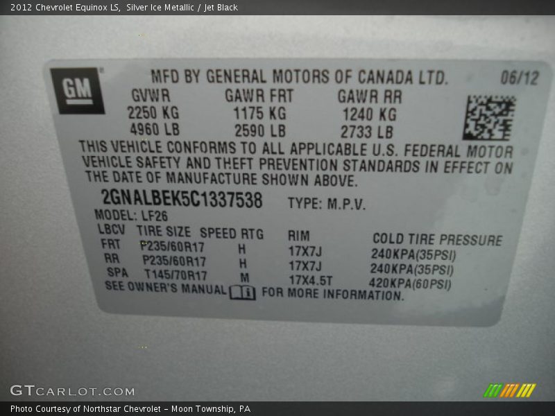 Silver Ice Metallic / Jet Black 2012 Chevrolet Equinox LS