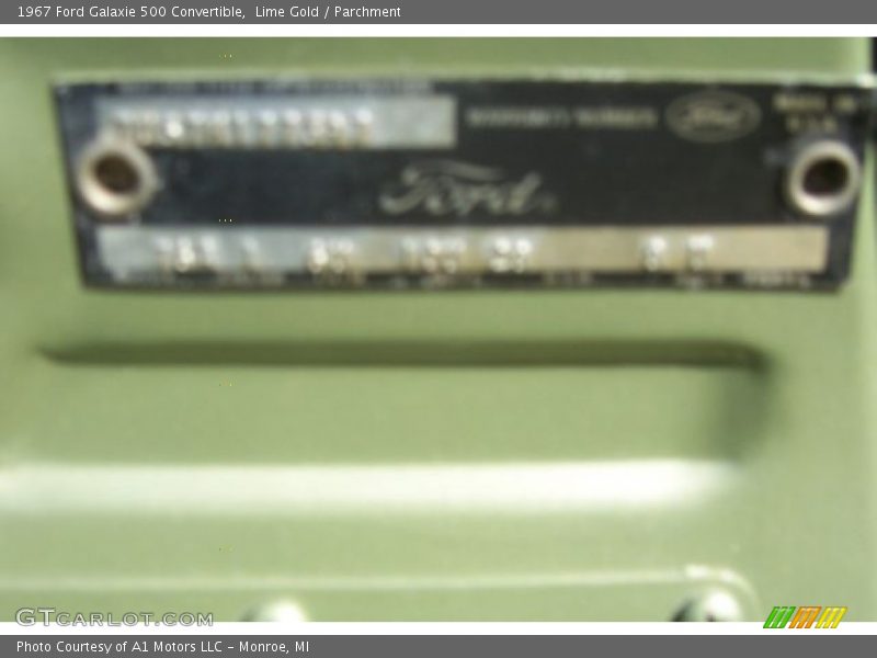 Info Tag of 1967 Galaxie 500 Convertible