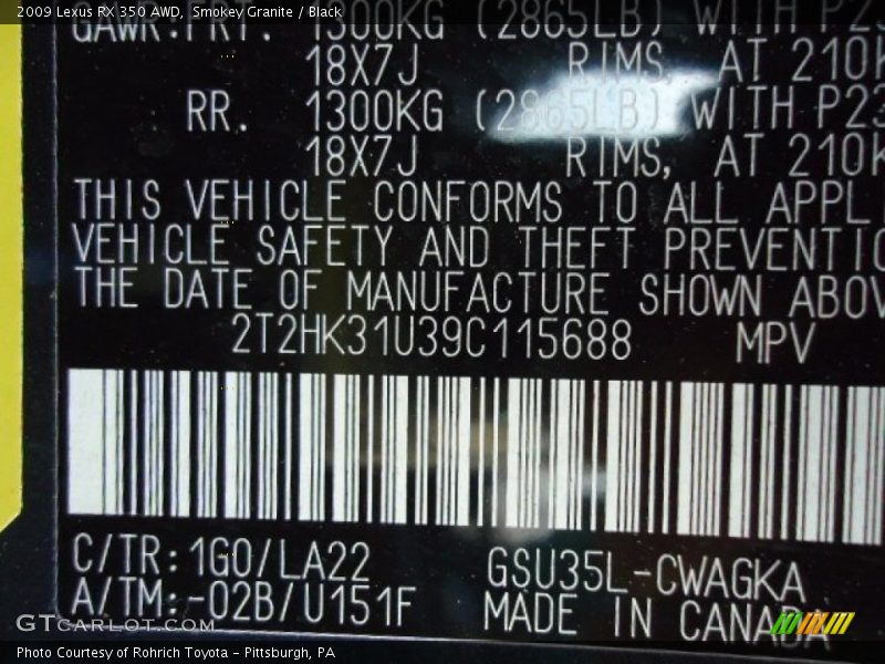 Smokey Granite / Black 2009 Lexus RX 350 AWD