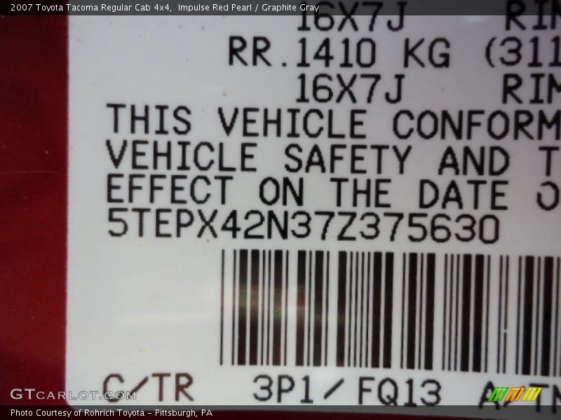 Impulse Red Pearl / Graphite Gray 2007 Toyota Tacoma Regular Cab 4x4