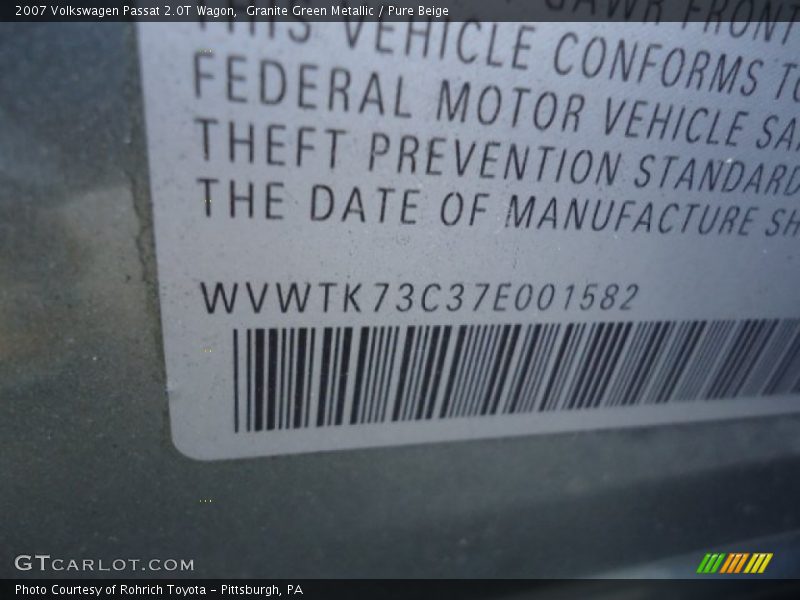 Granite Green Metallic / Pure Beige 2007 Volkswagen Passat 2.0T Wagon