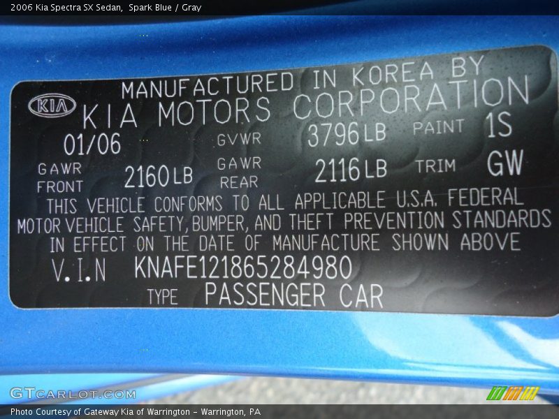 Spark Blue / Gray 2006 Kia Spectra SX Sedan