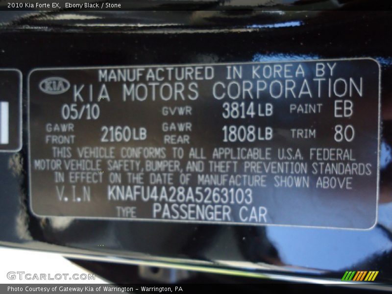 Ebony Black / Stone 2010 Kia Forte EX