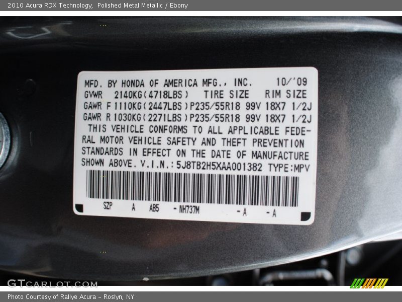 Polished Metal Metallic / Ebony 2010 Acura RDX Technology