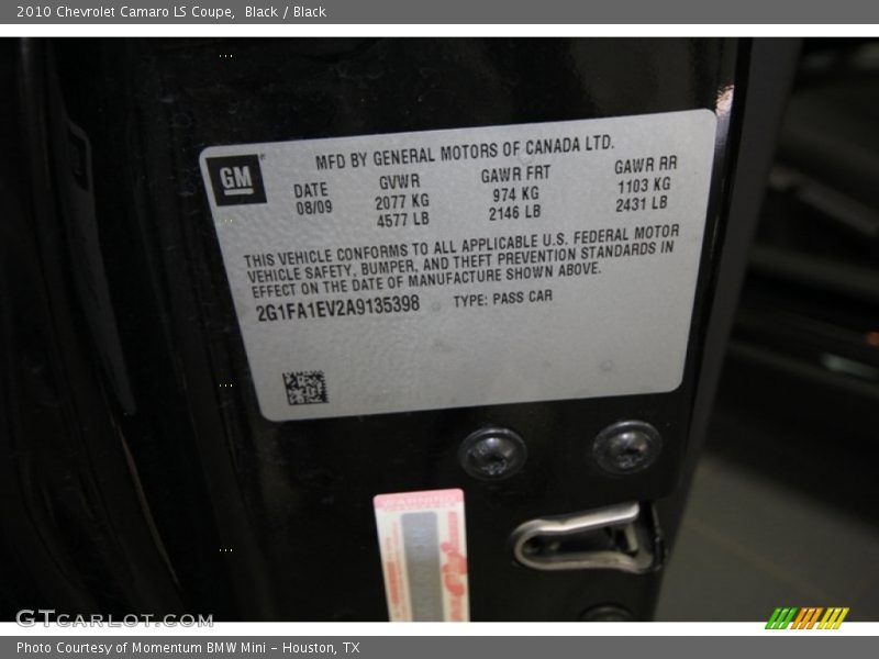 Black / Black 2010 Chevrolet Camaro LS Coupe