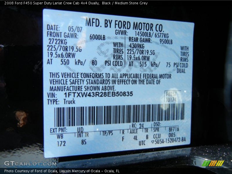 2008 F450 Super Duty Lariat Crew Cab 4x4 Dually Black Color Code UD
