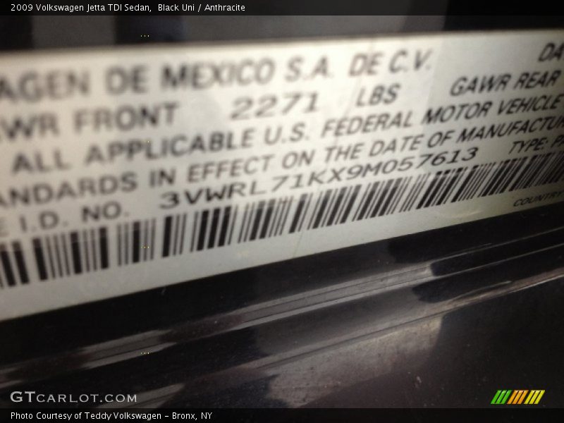 Black Uni / Anthracite 2009 Volkswagen Jetta TDI Sedan