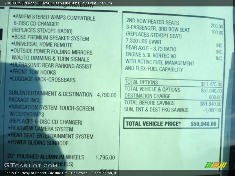 Deep Blue Metallic / Light Titanium 2008 GMC Yukon SLT 4x4