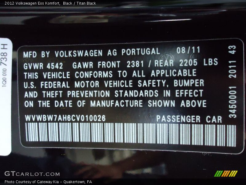 Black / Titan Black 2012 Volkswagen Eos Komfort