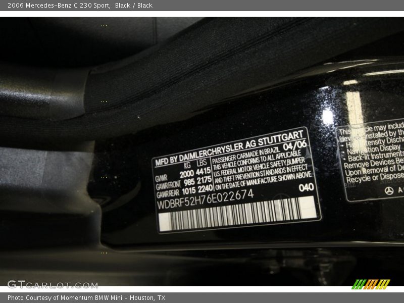 Black / Black 2006 Mercedes-Benz C 230 Sport