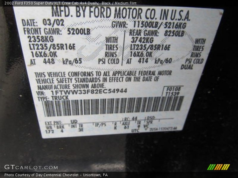 Black / Medium Flint 2002 Ford F350 Super Duty XLT Crew Cab 4x4 Dually