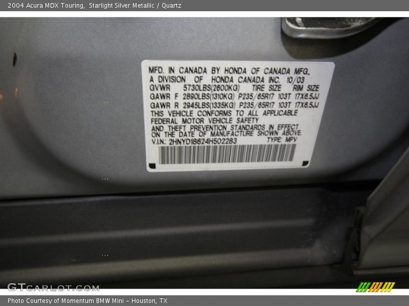Starlight Silver Metallic / Quartz 2004 Acura MDX Touring