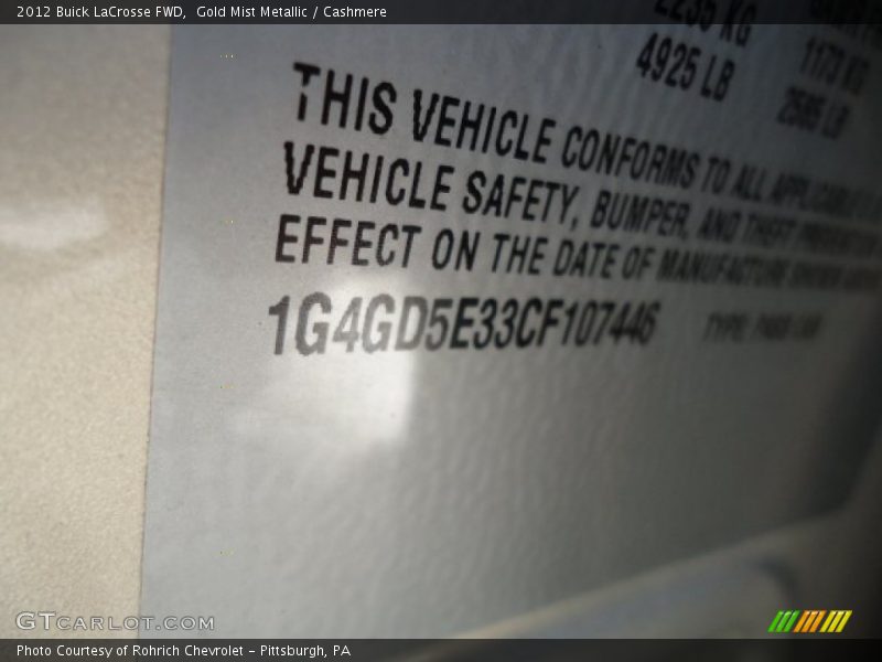 Gold Mist Metallic / Cashmere 2012 Buick LaCrosse FWD