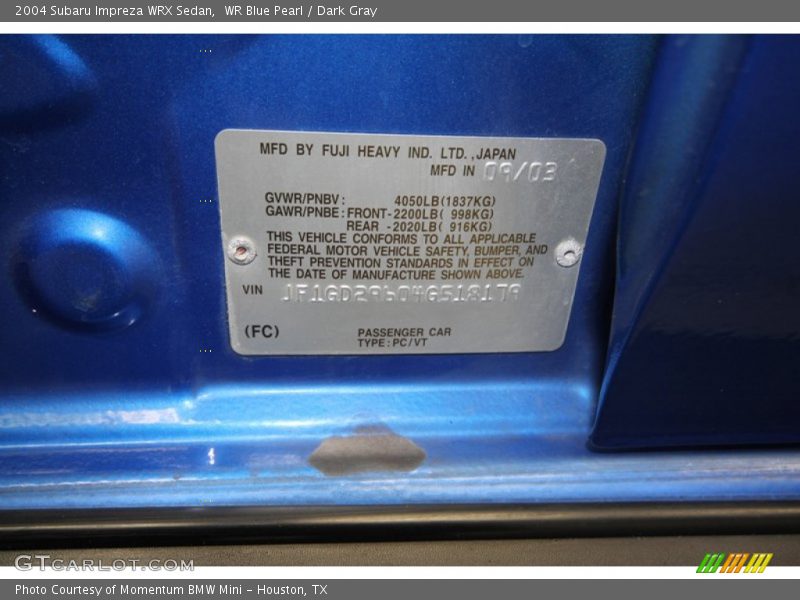 WR Blue Pearl / Dark Gray 2004 Subaru Impreza WRX Sedan