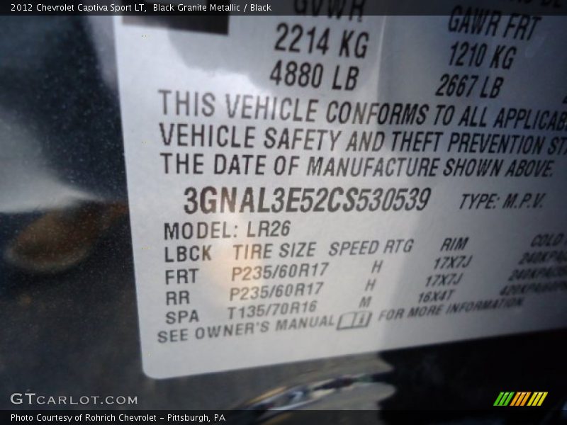 Black Granite Metallic / Black 2012 Chevrolet Captiva Sport LT