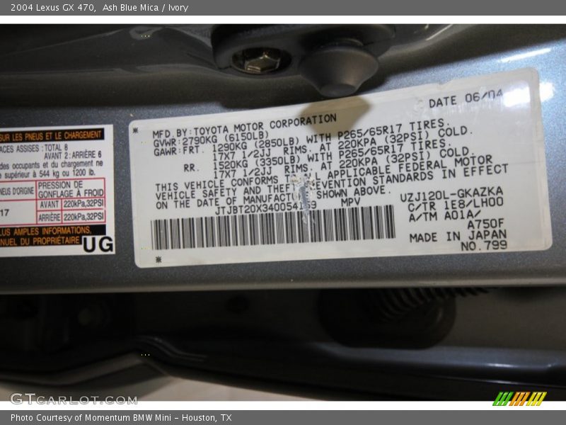 2004 GX 470 Ash Blue Mica Color Code 1E8