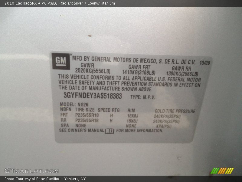 Radiant Silver / Ebony/Titanium 2010 Cadillac SRX 4 V6 AWD