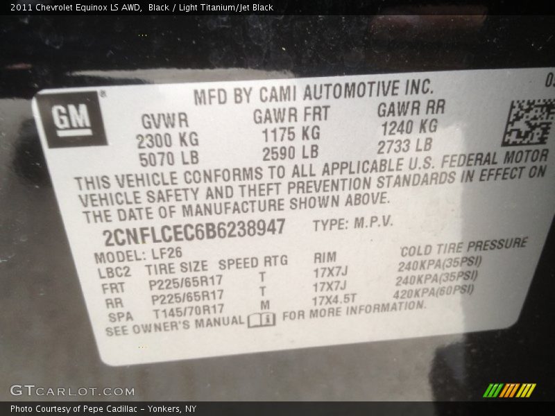 Black / Light Titanium/Jet Black 2011 Chevrolet Equinox LS AWD