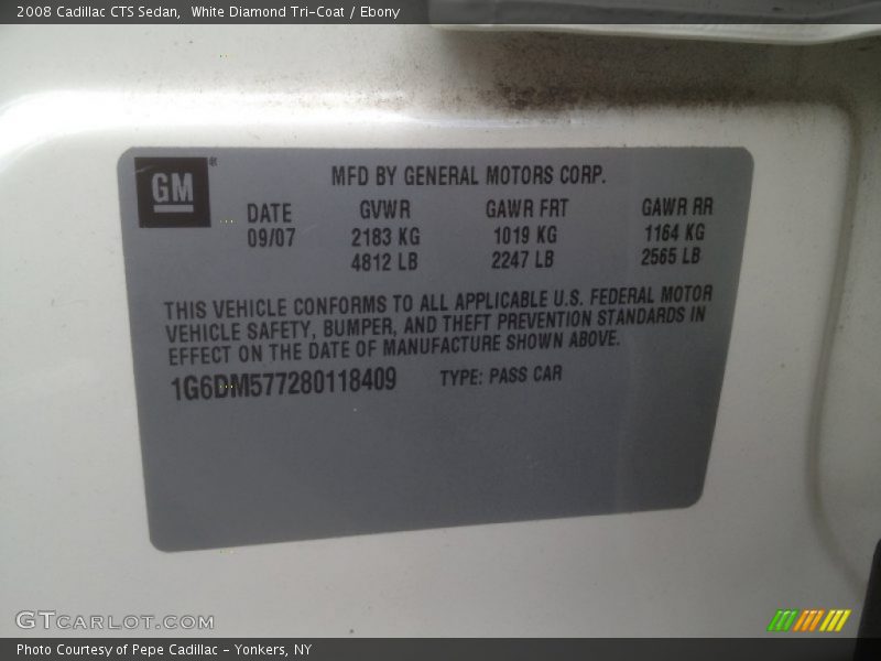 White Diamond Tri-Coat / Ebony 2008 Cadillac CTS Sedan