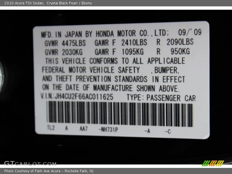Crystal Black Pearl / Ebony 2010 Acura TSX Sedan