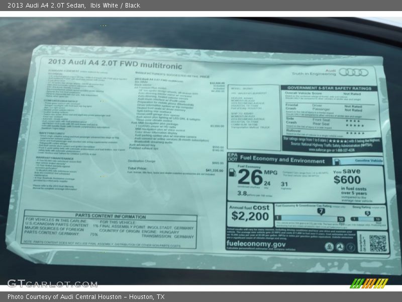  2013 A4 2.0T Sedan Window Sticker