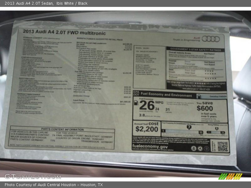  2013 A4 2.0T Sedan Window Sticker