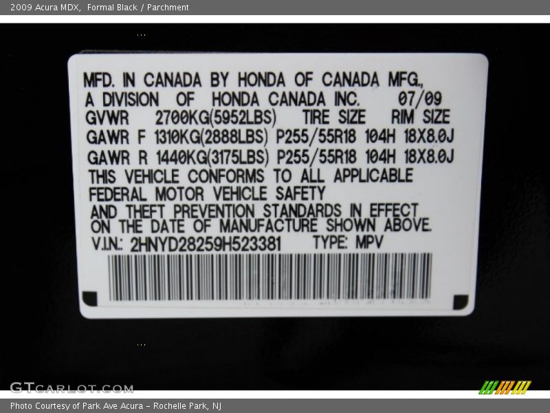 Formal Black / Parchment 2009 Acura MDX
