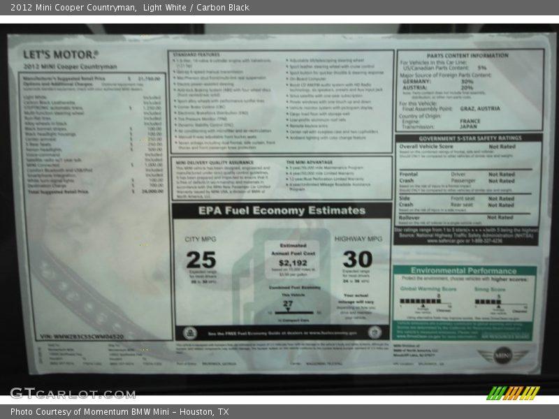 Light White / Carbon Black 2012 Mini Cooper Countryman