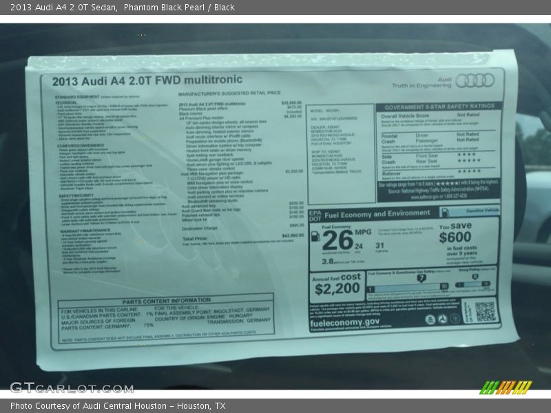 Phantom Black Pearl / Black 2013 Audi A4 2.0T Sedan