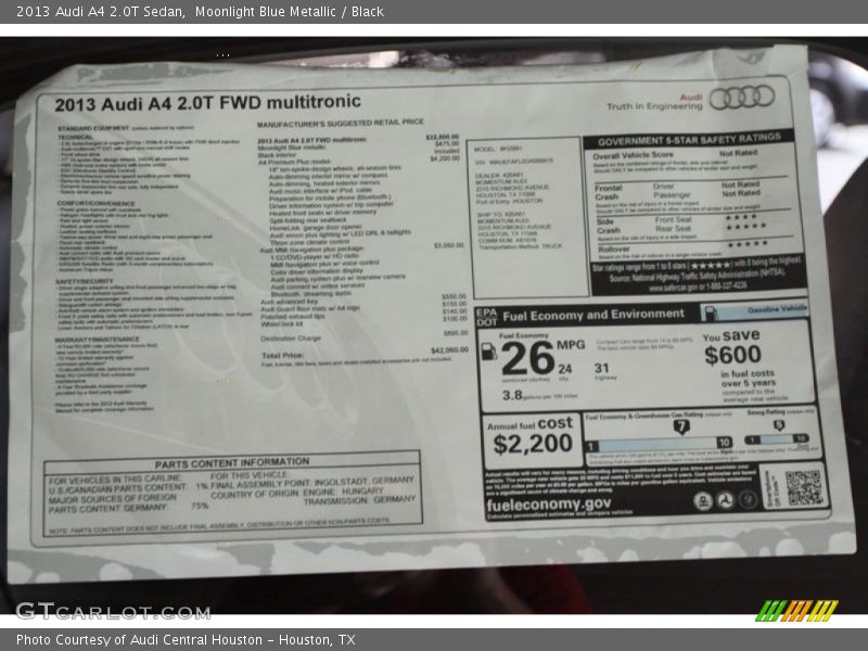  2013 A4 2.0T Sedan Window Sticker